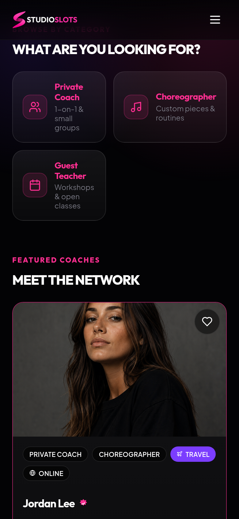 The StudioSlots coach directory