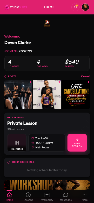 The StudioSlots app on mobile