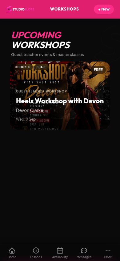 A published workshop with its own booking page